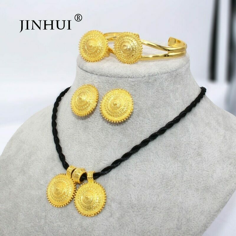 Jewelry-Sets Earring-Ring Pendant Necklace Ethiopian Dubai Eritrea Gold-Gifts Women African