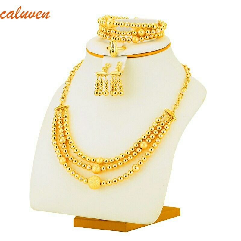 Bracelet-Set Jewelry-Ball Bead Necklace Earrings Gold-Color Africa/arab/middle-east/Ethiopian