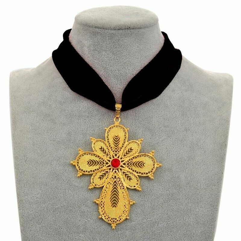 Anniyo Ethiopian Wedding Party Cross Pendant DIY Rope Chain for Women Girls.Gold Color
