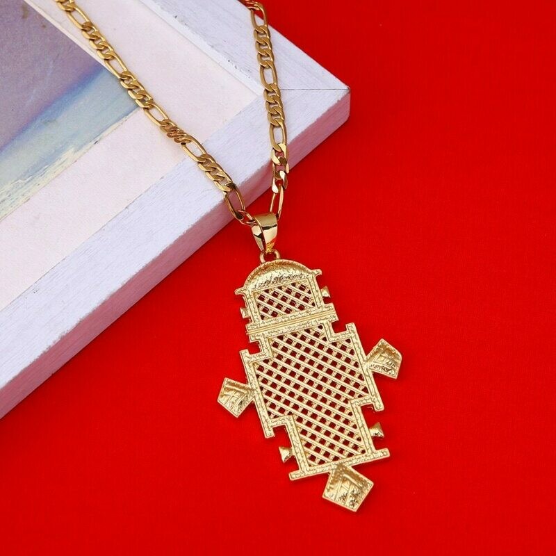 Big Ethiopian Cross Pendant Chain Necklaces Gold Color Eritrea Jewelry Africa Crosses