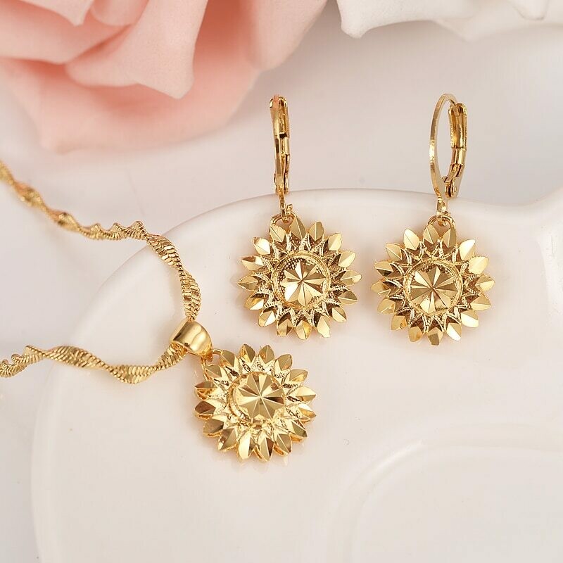 Jewelry Necklace Ethiopian-Set Habesha India Gold Earring Pendant Dubai Flower-African