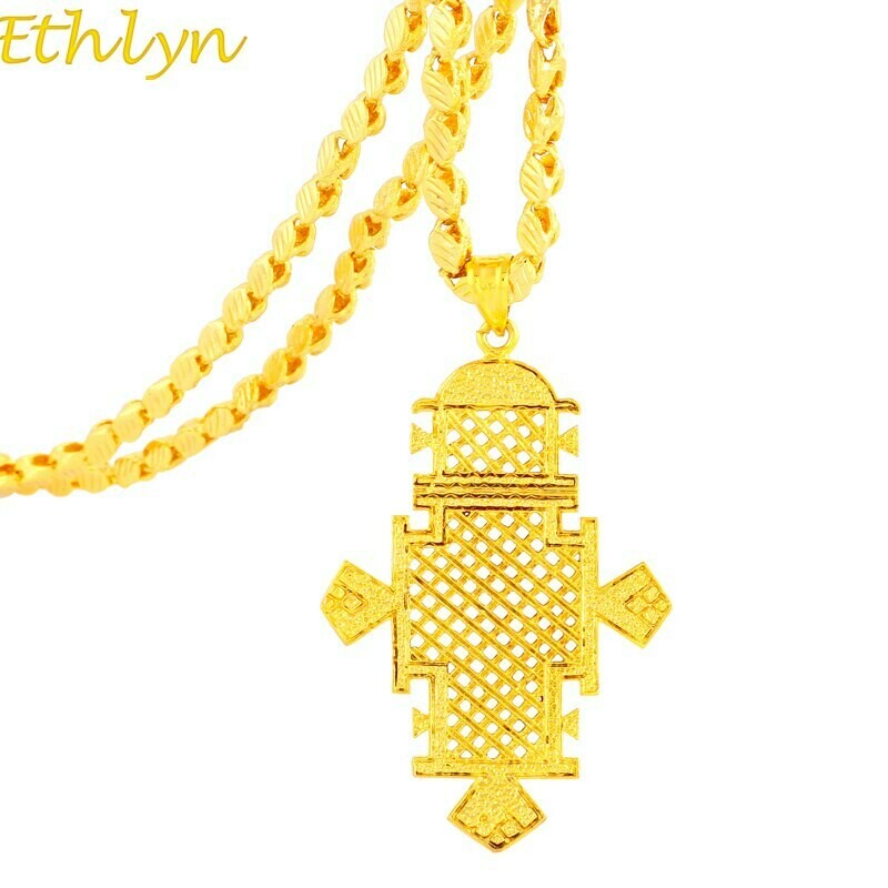 Necklace Ethiopian Jewelry Cross-Pendant Ethlyn Wedding-Traditional Gold-Color Unisex