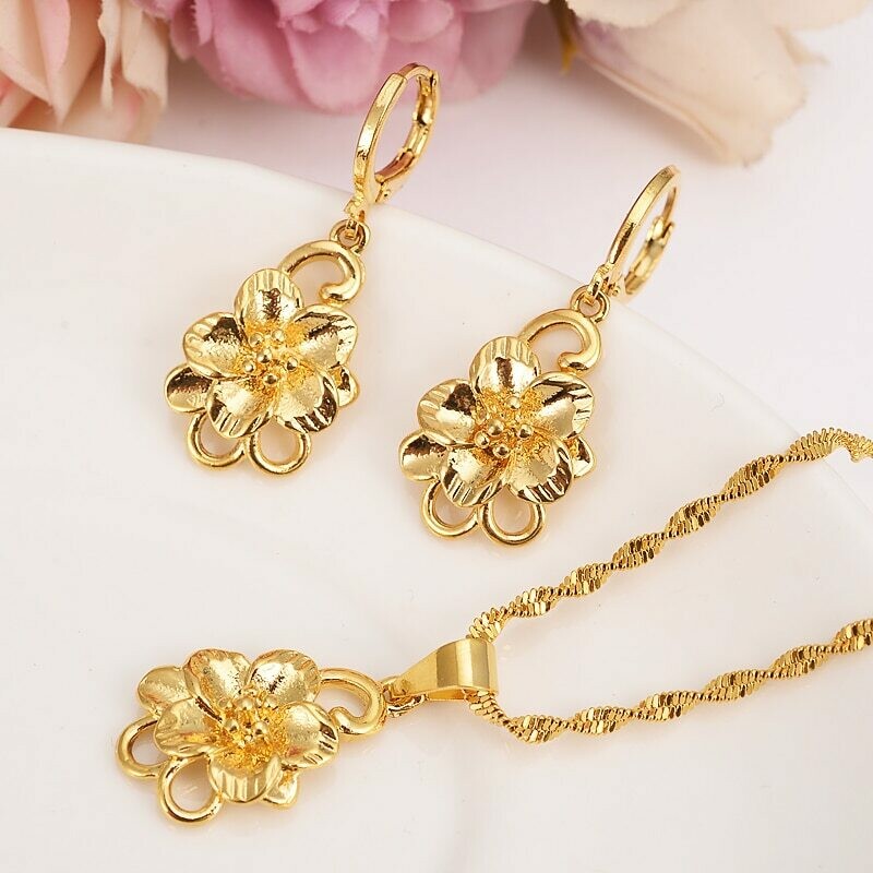 Earrings Jewelry-Sets Habesha Ethiopian Dubai Flower Gift Pendnat Africa Gold Bridals