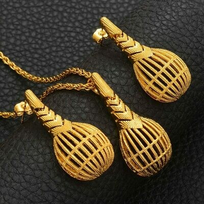 Wedding-Jewelry-Sets Necklaces-Earrings Ethiopian-Pendant Bride-Ornaments African Gold-Color