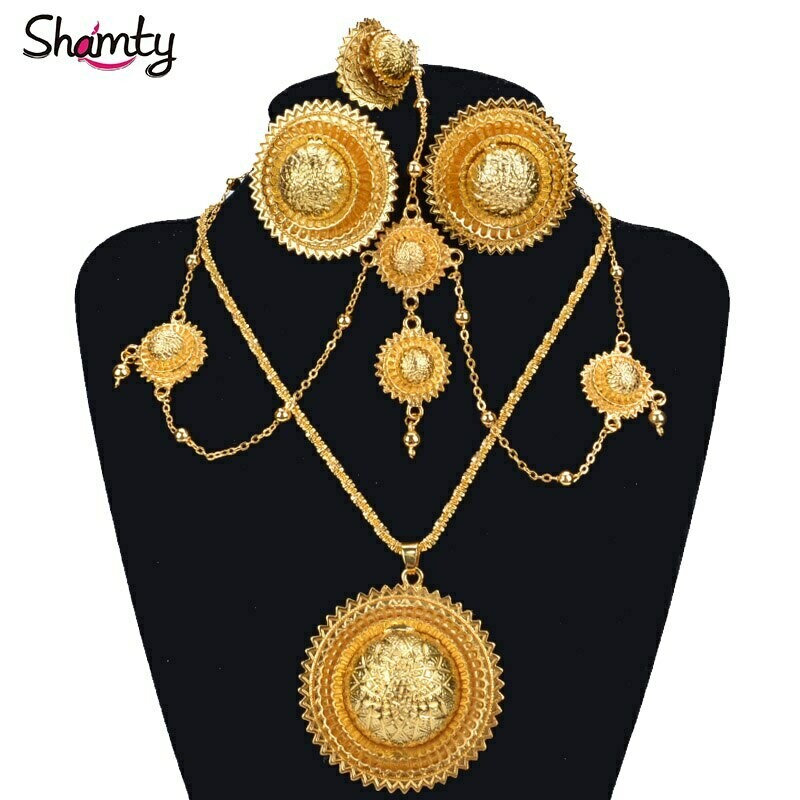 Headdress-Set Necklaces-Rings Bridal-Jewelry-Sets Ethiopian Wedding-Earrings Habesha-Style