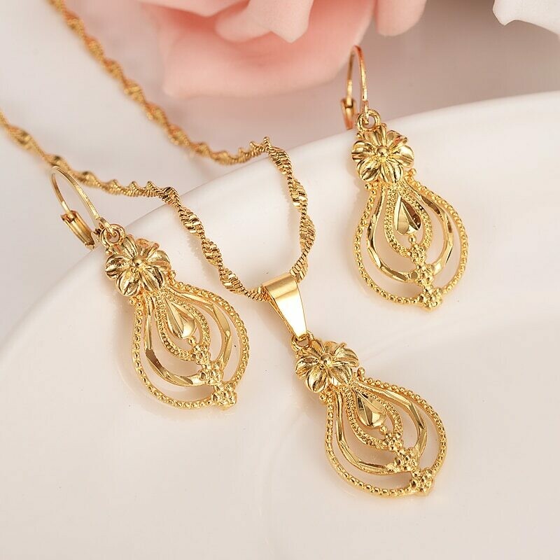Earrings Jewelry-Set Flower Ethiopian India Gold Bijoux Gifts Bride Dubai African Charm