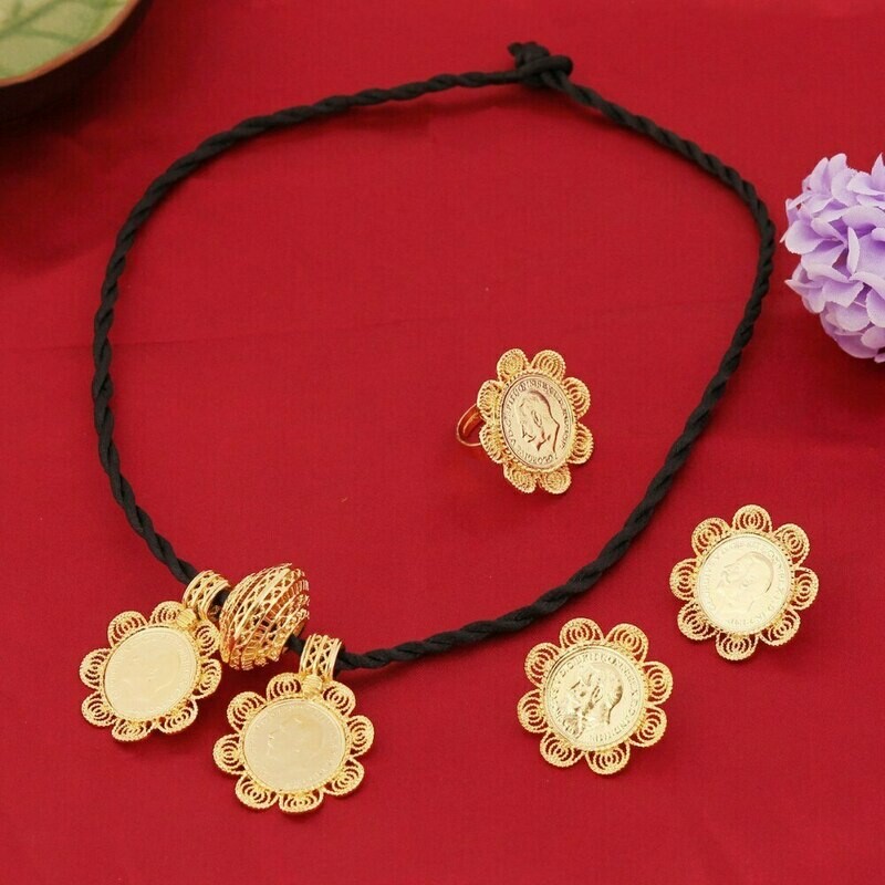 Bride Jewelry Ethiopian Habesha Eritrea African Wedding Gold-Color Big-Coin 22k