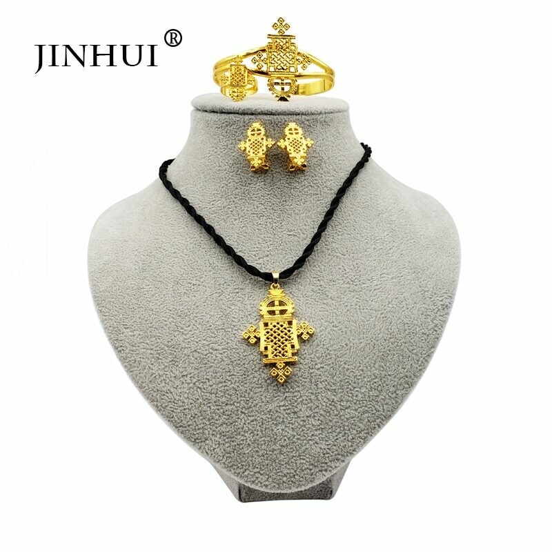 Gold-Gifts Jewelry-Sets Ethiopian Earring-Ring Pendant Necklace Eritrea Women African