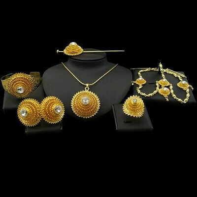 Jewelry-Sets Earrings Wedding-Jewellery Necklace Bracelets Ethiopian Gold-Color Hairpin