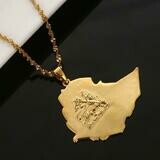 Ethiopian Gold Color Lion Pendant Necklace for Women Lion of Judah Map Chain Jewelry