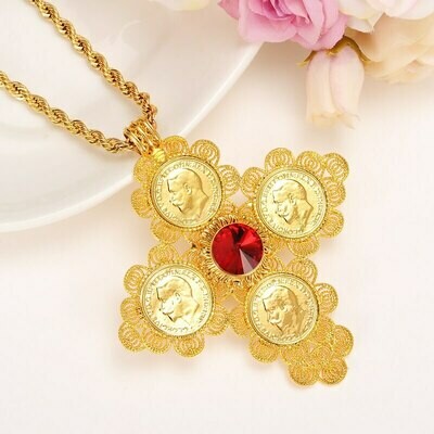 Necklaces Cross-Pendants Ethiopian/eritrea 24-K Heavy-Jewelry Gold Yellow Africa Habesha
