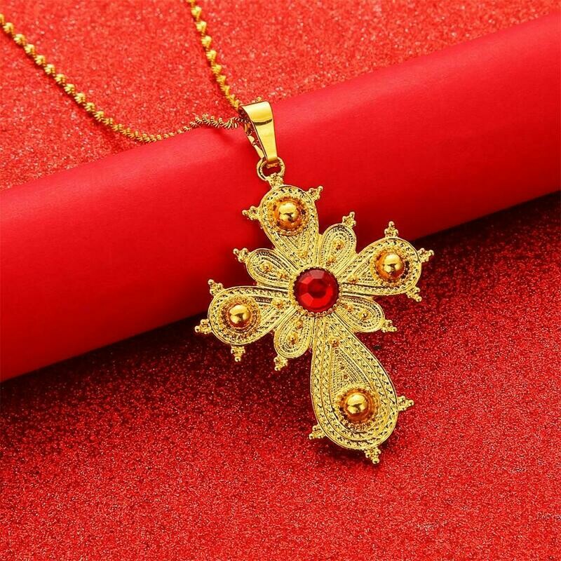 Ethiopian Big Cross Pendant Necklaces for Women Eritrea Jewelry Africa Ethnic Pendant