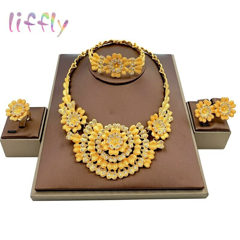 Costume Jewelry-Set Ethiopian Nigerian Beads Neckace Dubai Gold Bridal Wedding-African