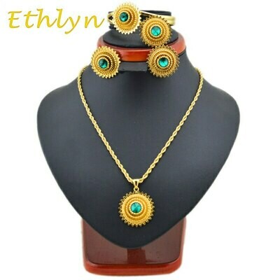 Pendant-Rings Habesha Bracelets Stone Ethlyn Gold-Color African