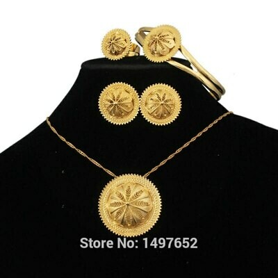 Wedding-Jewelry Ethiopian Gold-Filled-Plated Sets18k Bridal-Noble Women