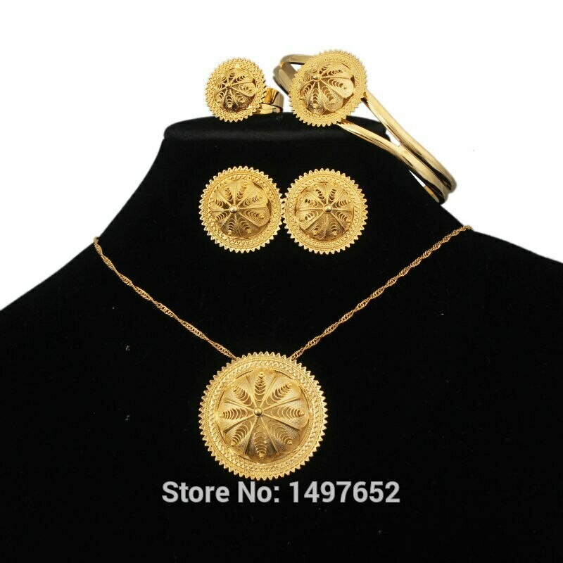 Wedding-Jewelry Ethiopian Gold-Filled-Plated Sets18k Bridal-Noble Women