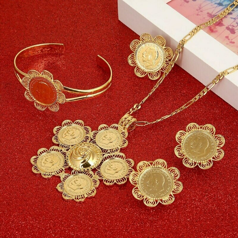 Jewelry-Set Ethiopian Eritrea Africa Gold-Color Women Coin-Cross