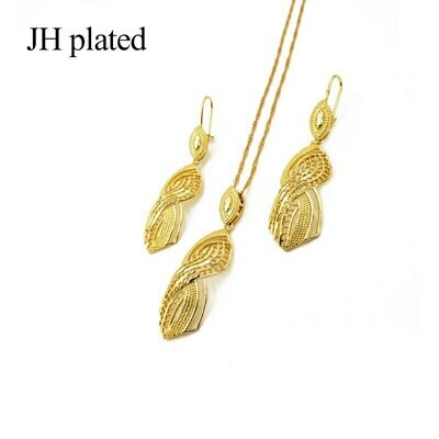 Pendant Earrings Ethiopian Jewelry Necklace Gold-Color Women Jhplated Wedding