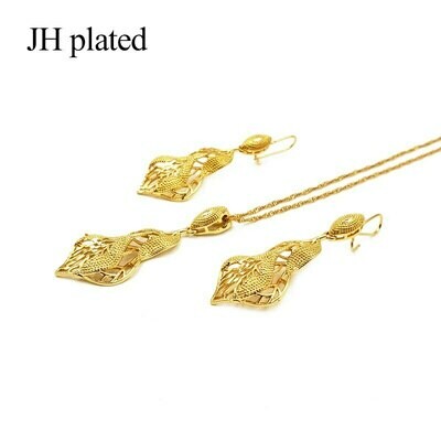 Pendant Earrings Necklace Ethiopian Jewelry Gold-Color Women Wedding Jhplated