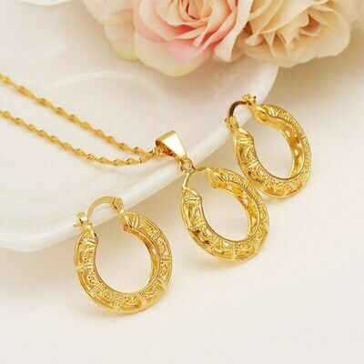 Pendant Necklace Ethiopian-Set Wedding Jewellery Earring Bridal Girlsgift Gold-Color