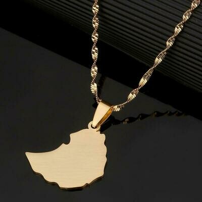 Pendant Necklaces Ethiopian-Map Map Jewelry Stainless-Steel Gold-Color Girl