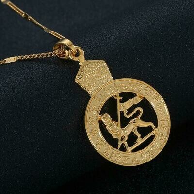 Gold Color Ethiopian Lion Pendant Necklace African Eritrea Trendy Round Jewelry