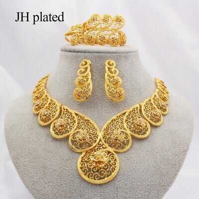 Jewelry-Sets Ring-Bracelet-Sets Necklace Earrings Ethiopian Dubai Wedding-Gifts Gold-Color