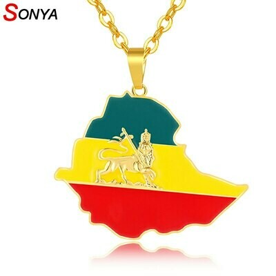 Pendant Necklaces Ethiopian Flag Lion-Map Jewelry Africa Gold-Color Women/men SONYA Bijoux