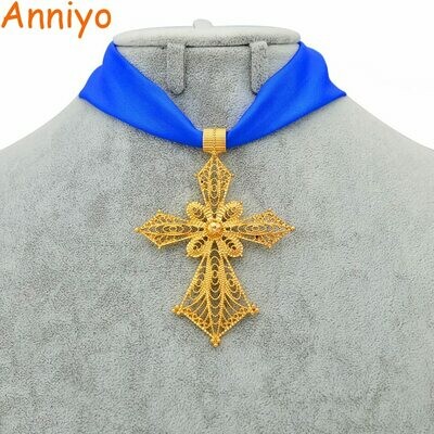 Anniyo Ethiopian Cross Pendant DIY Rope Chain for Women Girls.African Wedding Party Gold