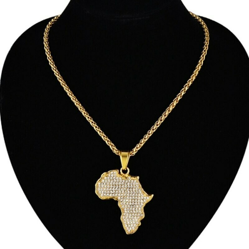Africa Map Pendant Necklace for Women Men PersonalityGold Color Stainless Steel Ethiopian