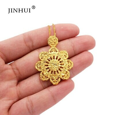 Jewelry Necklace Ethiopian Pendant-Flowers 24k-Gold-Color Friends Women for 45cm Girl