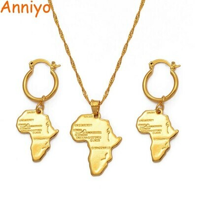 Necklace Earrings Jewelry-Sets Ethiopian African-Map Nigeria Anniyo Girls Gold-Color