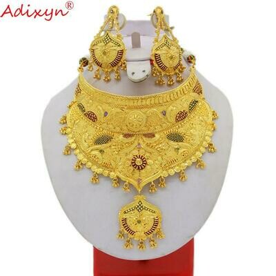 Jewelry-Set Necklace/earrings Ethiopian/dubai Wedding-Accessory Bridal Gold-Color/copper
