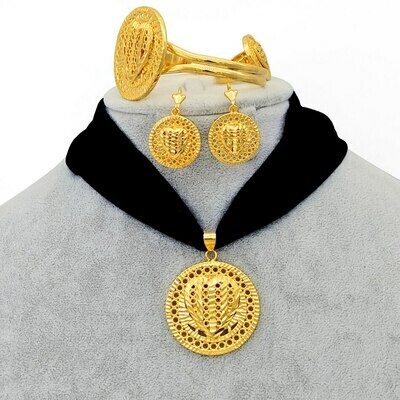 Ring-Bangle Jewelry-Set Ethiopian Habesha Rope-Chain Pendant Earrings Anniyo Heart-Eritrea