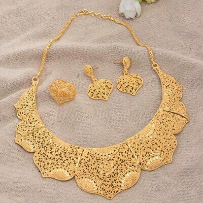 Jewelry-Set Dubai Wedding-Gifts Gold-Color Earring/ring-Middle-East Women African Luxurious