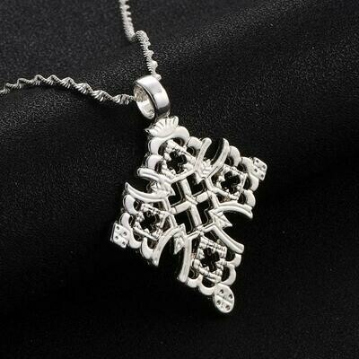 Christian Jewelry Ethiopian Cross-Pendant Coptic Necklace Silver-Color Abyssinian