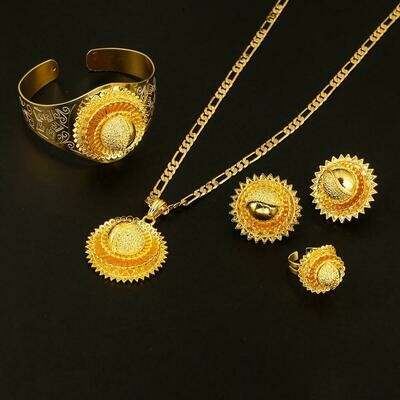 Ethiopian 22K Gold Color African Nigeria Sudan Kenya Habesha Wedding Jewelry Set
