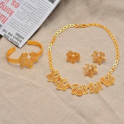Wedding-Jewelry-Set Ethiopian Bangles Earring Beads Fashion Necklace Dubai Africa Gold-Color