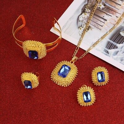 Jewelry-Set Ethiopian Green-Stone African Bride Blue Wedding Eritrea-Habesha-Sets Red