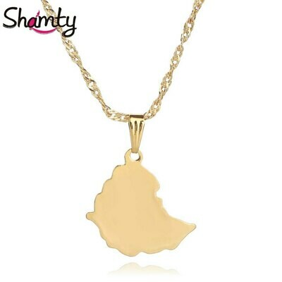 Pendant Necklaces Ethiopian-Map Jewelry-Africa Gold-Chain Shamty 25mm Maps Smooth Men