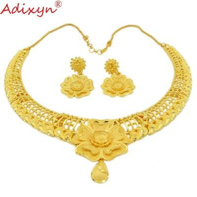 Jewelry-Set Earrings Gold Necklace Elegant Ethiopian/dubai Wedding/party-Gift Women And