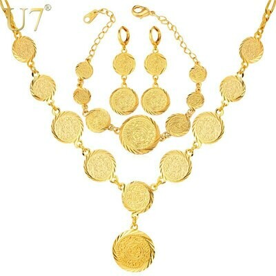 Jewelry-Set Bracelet Earrings Dubai Gold-Color Antique Women African U7 for Ethiopian