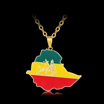 Pendant Necklace Gift Africa Gold-Color Fashion Men for Ethiopian Patriotic Jewelry Flag