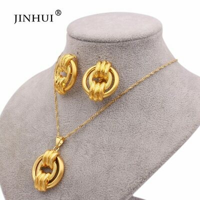 24k-Jewelry-Sets Necklace Earrings Bridal-Ethiopian Pendants Wedding-Gift-Set Gold-Color