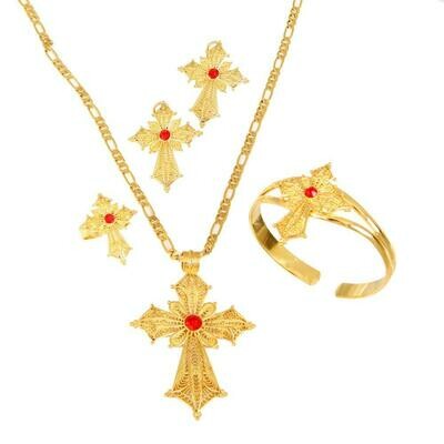 Ring-Bangle Cross-Jewelry-Set Habesha Ethiopian Necklace Earrings Gifts Africa Gold-Color
