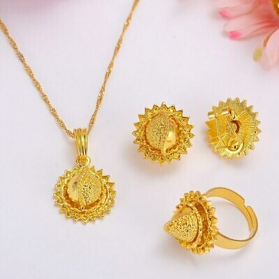 Pendant-Ring Jewelry-Sets Ethiopian Gold Wedding-Gift African Bridal-Habesha Kenyatraditional