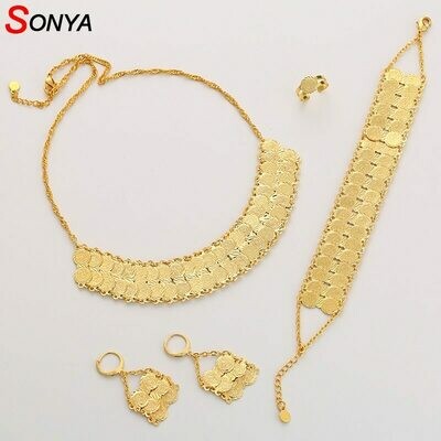 Jewelry-Set Bracelet Earrings Coin-Ring Dubai Gold-Color Antique Women African for Ethiopian