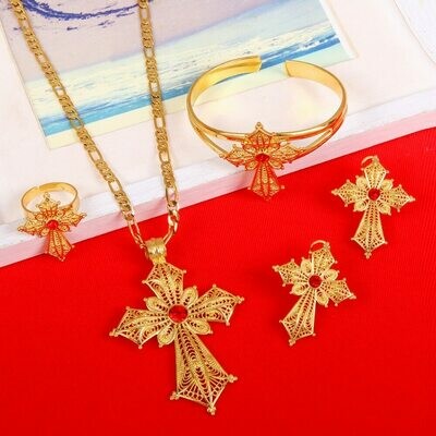 Ring-Bangle Necklace Earrings Cross-Jewelry-Set Habesha Ethiopian Wedding-Gifts Africa