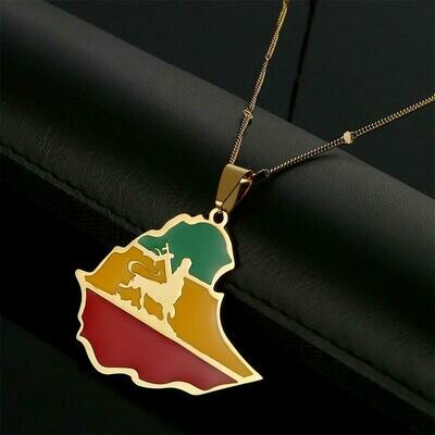 Necklaces Ethiopian Jewelry Pendant Stainless-Steel Gold-Color Men Women Flag Maps Lion-Map