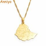 Anniyo Ethiopia Map Cities Pendant Necklaces for Women Men Gold Color Ethiopian Maps